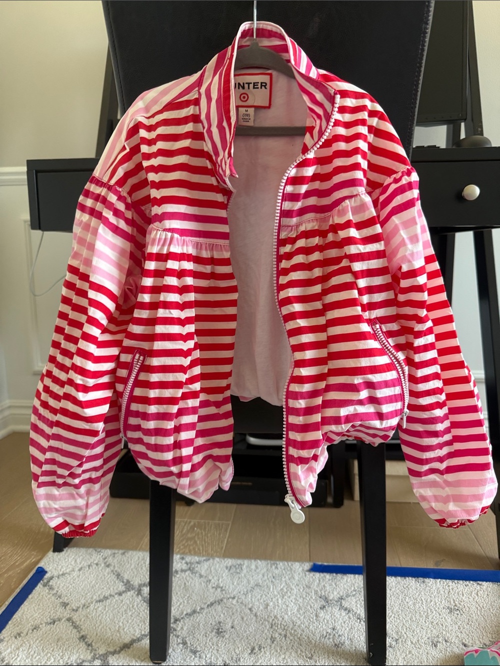 Girl Striped Pink & White Rain Jacket - Target (Hunter) Sz M 7/8